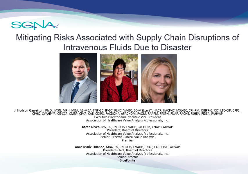 Mitigating Risks Associated with Supply Chain Disruptions of Intravenous Fluids Due to Disaster_RECORDED WEBINAR